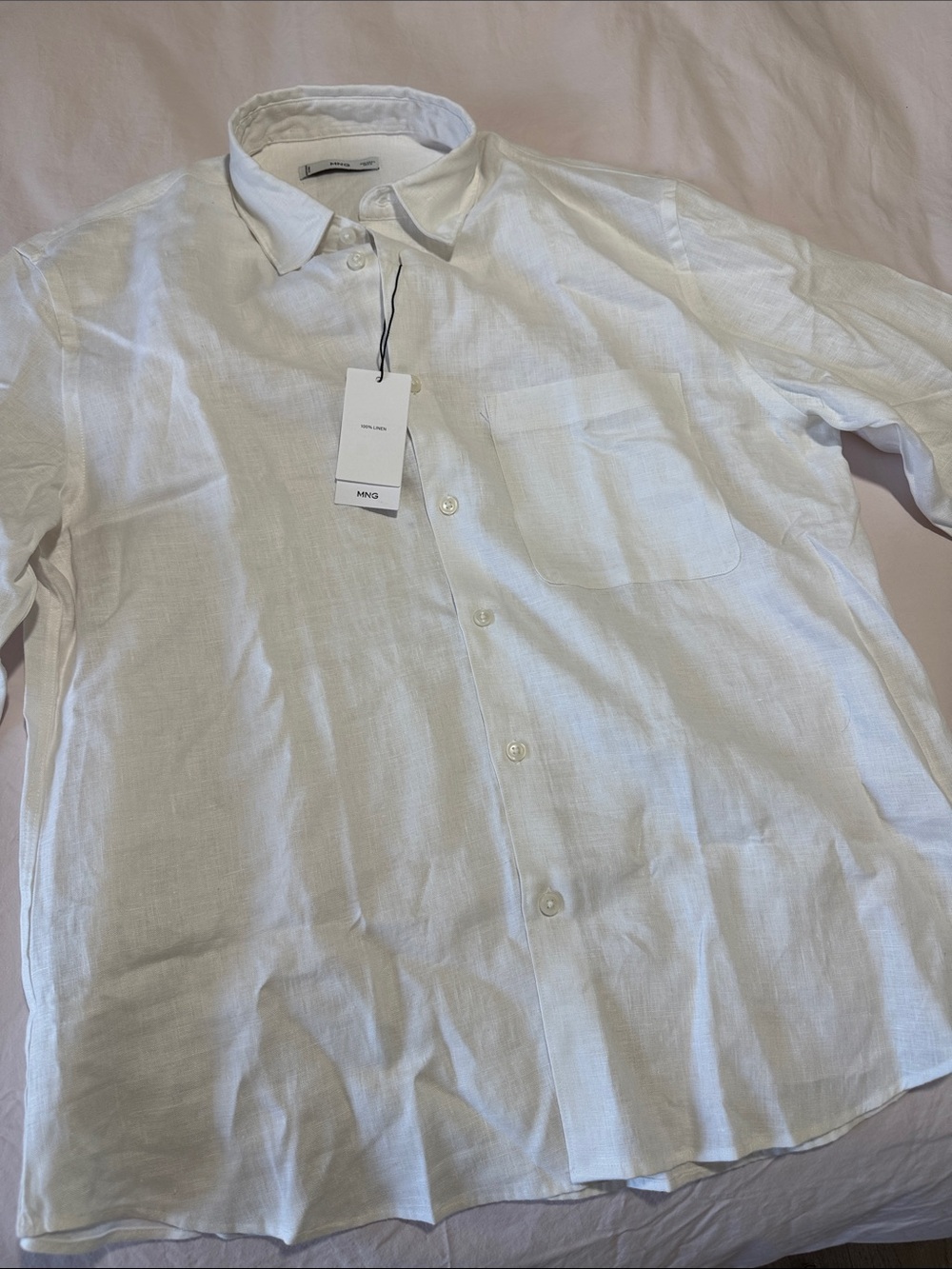 Mango Men's 100% Linen White Button-Down Shirt size L